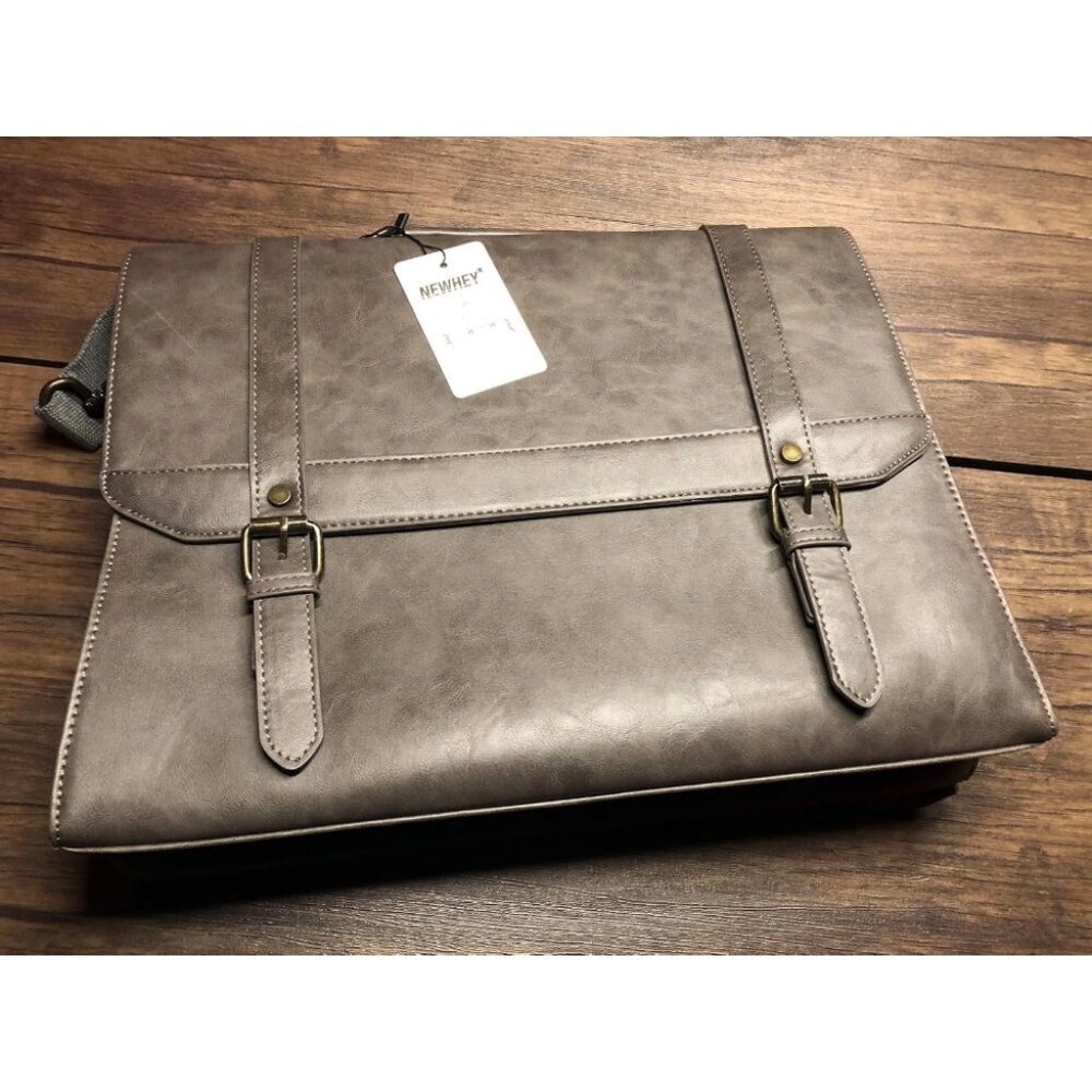 🆕 Men Grey Vintage Leather Laptop Computer Retro Work Business Shoulder Bag